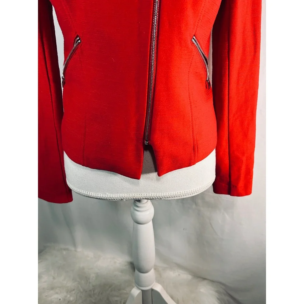 Kate & Rosy Red Floral Embroidered Asymmetrical Zip Moto Jacket Womens‎ Small